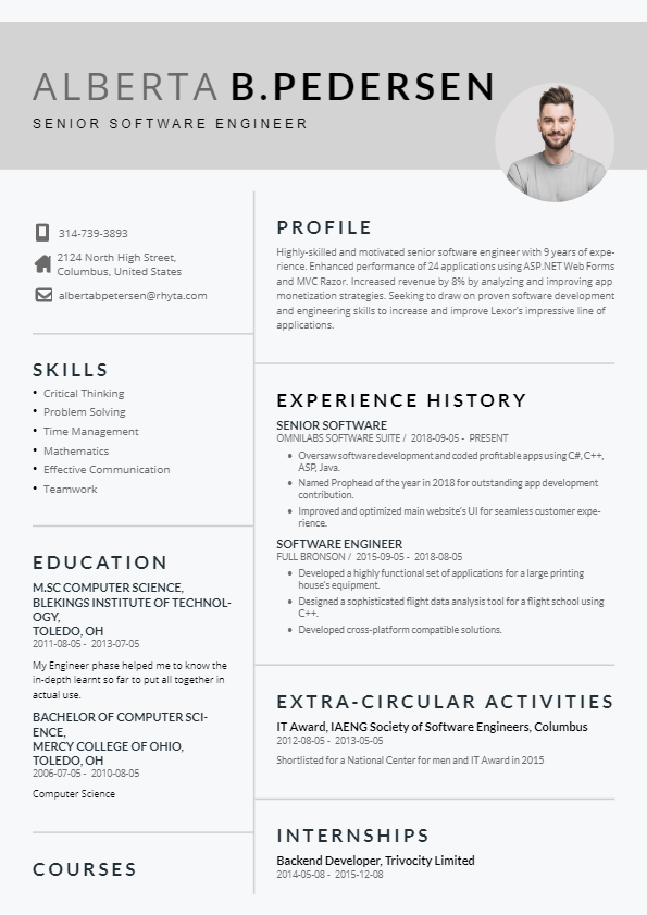 Instaresume Resume Template: Multi column resume