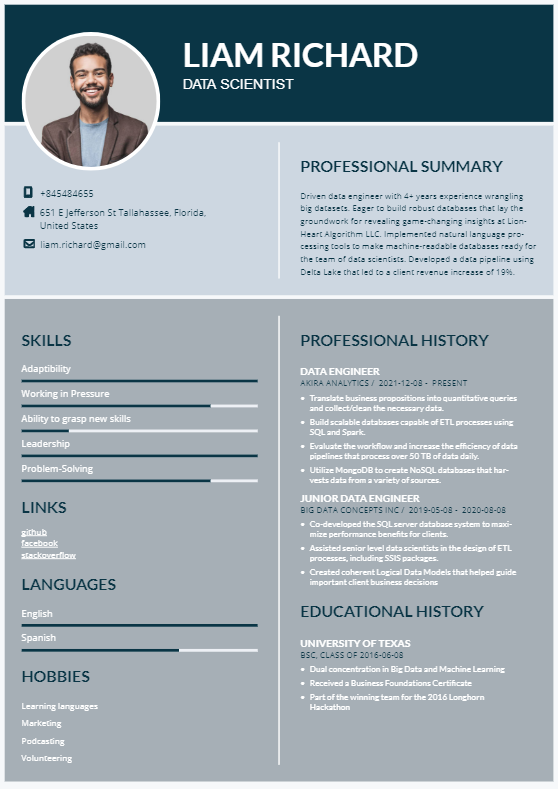 Instaresume Resume Template: Creative two column resume template
